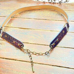 Vintage 90s Womens Express Belt Brown Leather Chain Croc Embossed M Y2K Boho Mod
